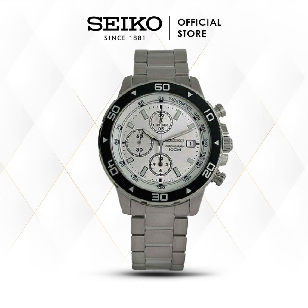 Jam Tangan Pria Seiko Chronograph Classic SND797 Quartz White Dial Stainless Original