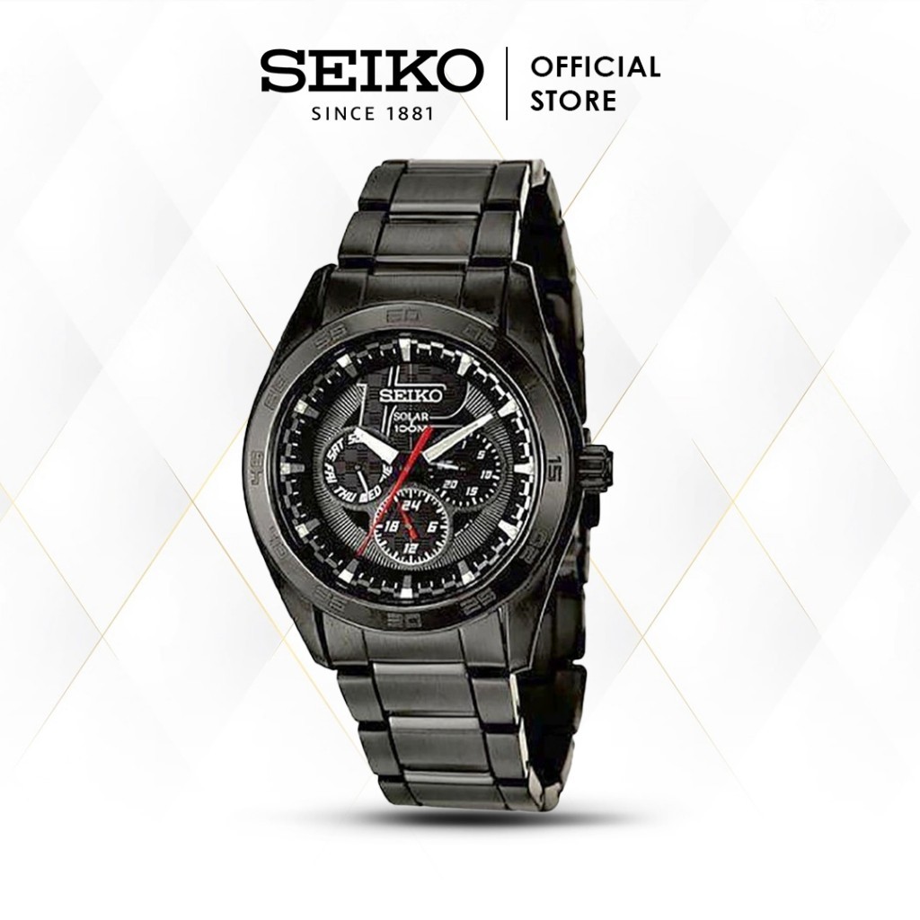 Jam Tangan Pria Seiko Chronograph Solar SNE201P1 Black Stainless Quartz