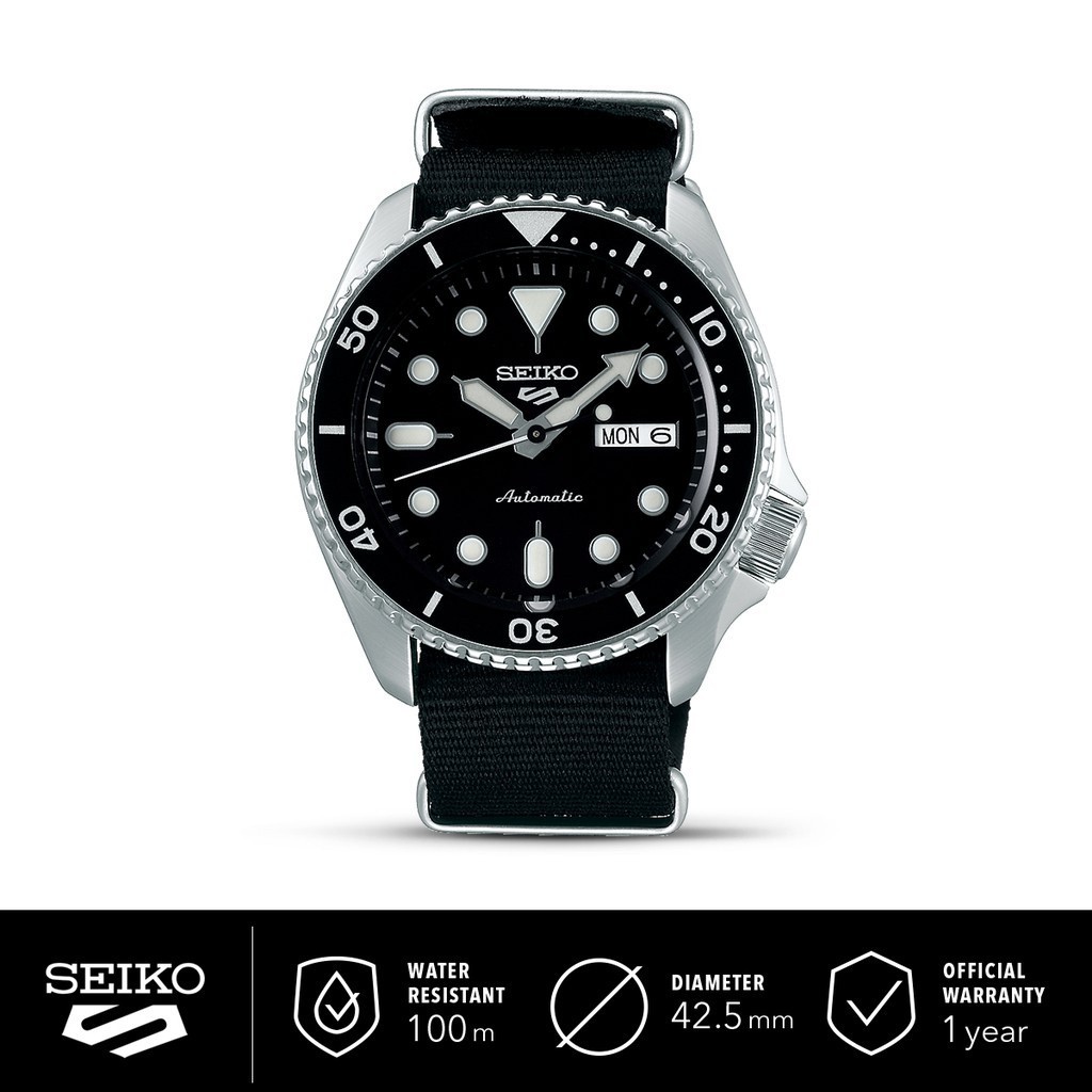 Jam Tangan Pria Seiko 5 Sports SRPD55K3 Automatic Black Dial Black Nylon Strap SRPD55 Original