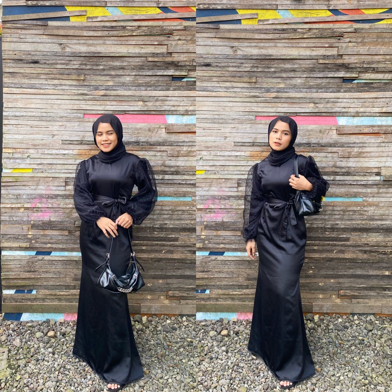 Gamis Muslim Casual Larre Dress - Dress Lebaran Terbaru-Dress Kondangan-Bridesmaid Satin - Satin