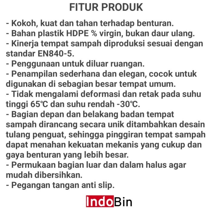Terhemat Tempat Sampah Besar 240L Plastik Hdpe