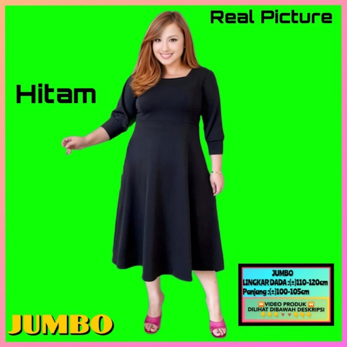 HOT PROMO Baju Gaun Jumbo Wanita Arumi Natal Gereja Dress Korea Bigsize Hitam