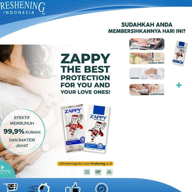 Tissue Basah Antiseptic Antibacterial Zappy Alcohol Wipes 70% Isi 100