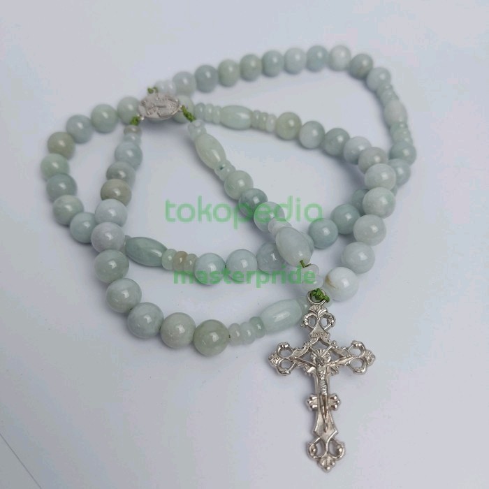 Kalung Rosario White Jadeite Jade Asli Giok Burma Gr A