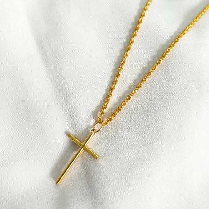 Set kalung salib untuk pria dan wanita emas asli H24M
