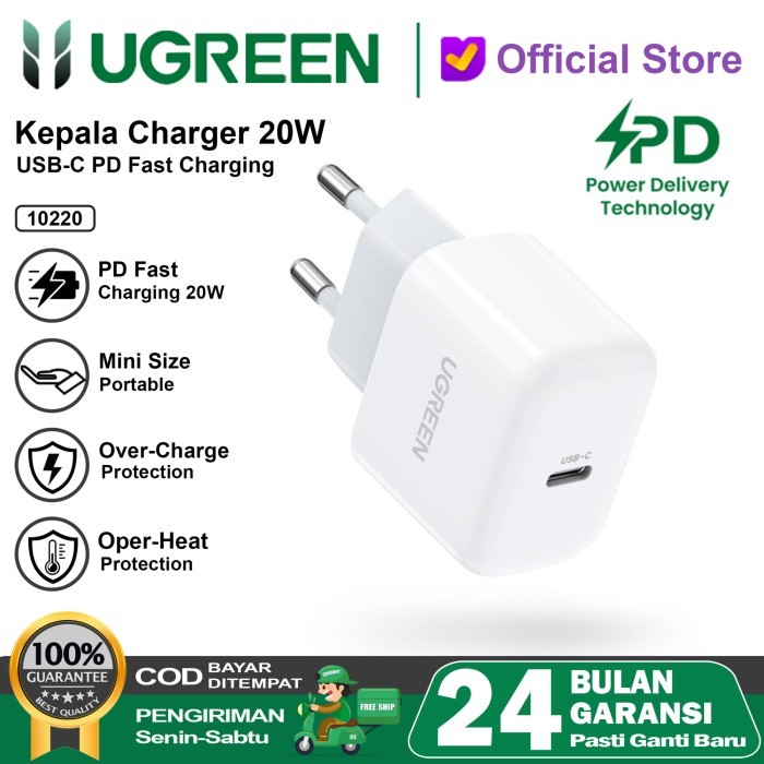 UGREEN Kepala Charger iPhone Mini Size 20W Fast Charging 10220