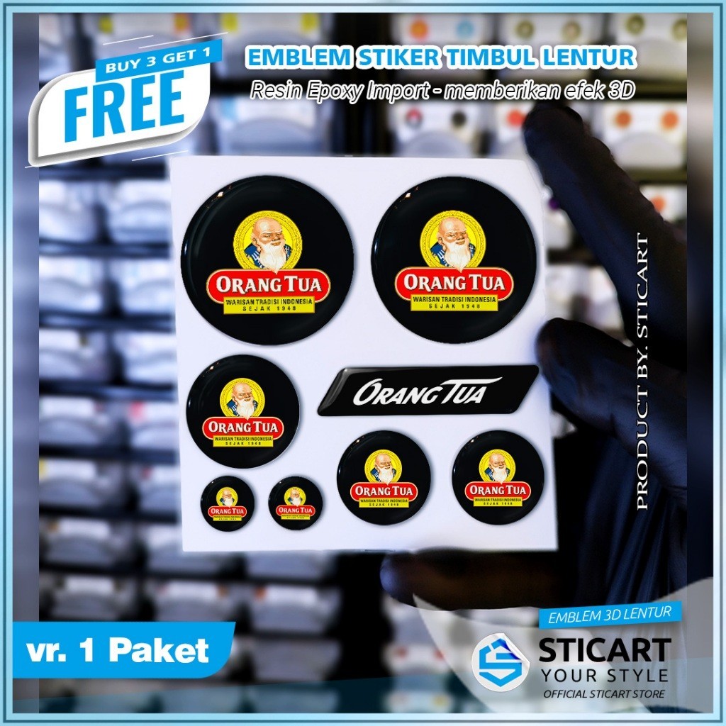 EMBLEM OT ORANG TUA TIMBUL STIKER MOTOR PAKET 3D EMBLEM TIMBUL LENTUR