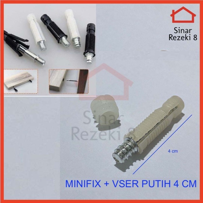 Laci - Minifix + Viser Putih 4 Cm / Baut Knock Down Sekrup Ambalan Melayang