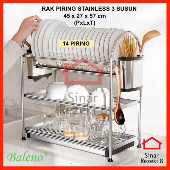 Laci - Rak Piring 3 Susun Stainless Tingkat Tiris Air Dapur Tempat Sendok A83