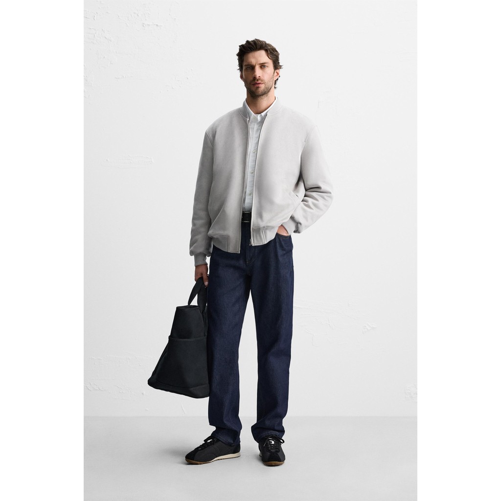 ZARA JAKET BOMBER EFEK SUEDE Jaket regular fit berlapis bantalan terbuat dari kain efek suede berlap