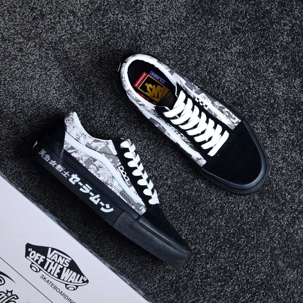 

VANS X LIZZIE Sailor Moon bersama Sepatu skateboard sepatu kanvas hitam putih |3B87CAFA|