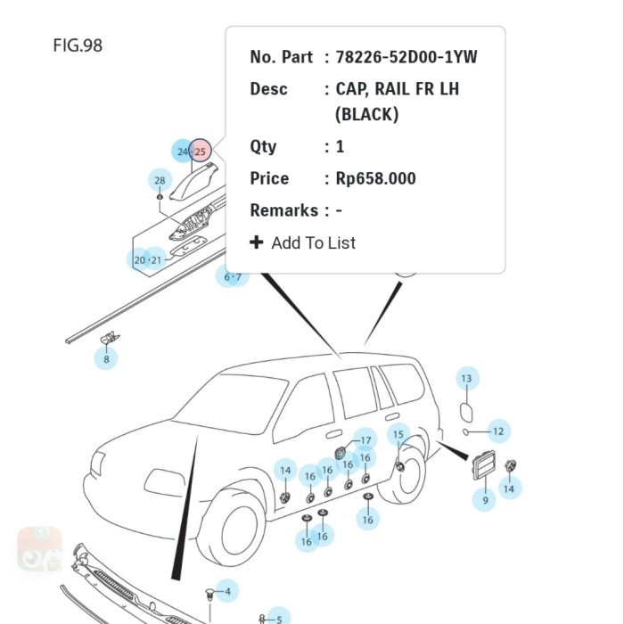Cover roof rail Grand Escudo XL7 asli SGP