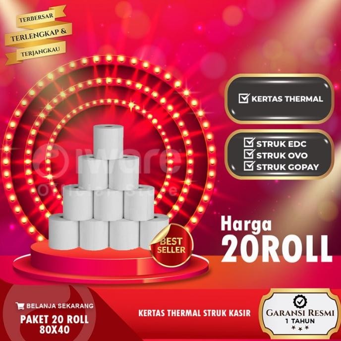 

Kertas Kasir Struk Thermal 80X40Mm 20 Roll Untuk Cetak Antrian Struk Original Dan Terpercaya