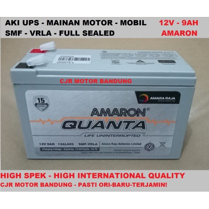 AMARON QUANTA Aki Battery 12V 9Ah baterai UPS Mainan Motor Mobil 12FM7