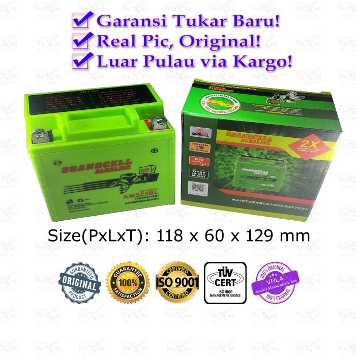 Aki Motor ALKALINE AM5Z3BL GM5Z YM5Z / 12V 5A Supra Jupiter Vega Mio