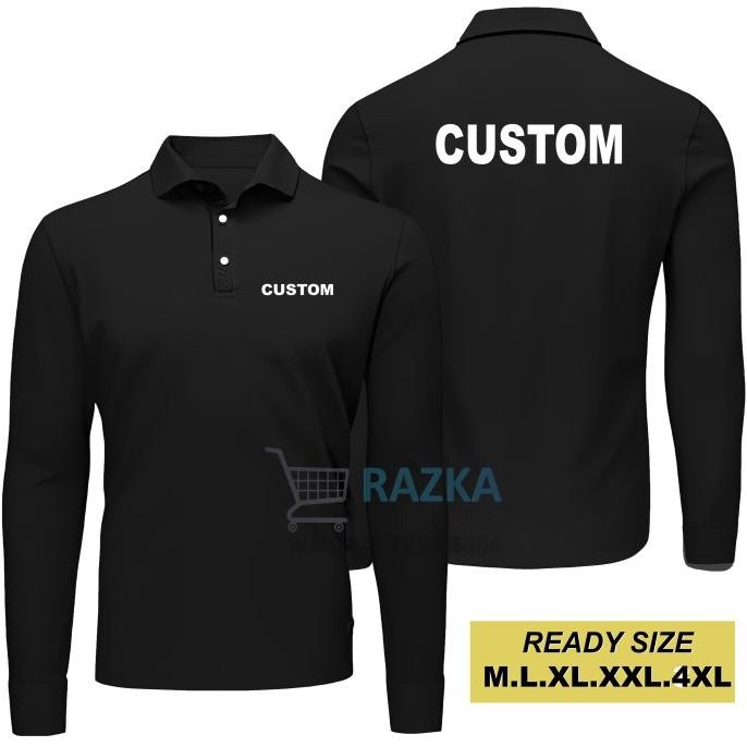 KAOS CUSTOM LOGO DAN NAMA SABLON KAOS KERAH POLO LENGAN PANJANG
