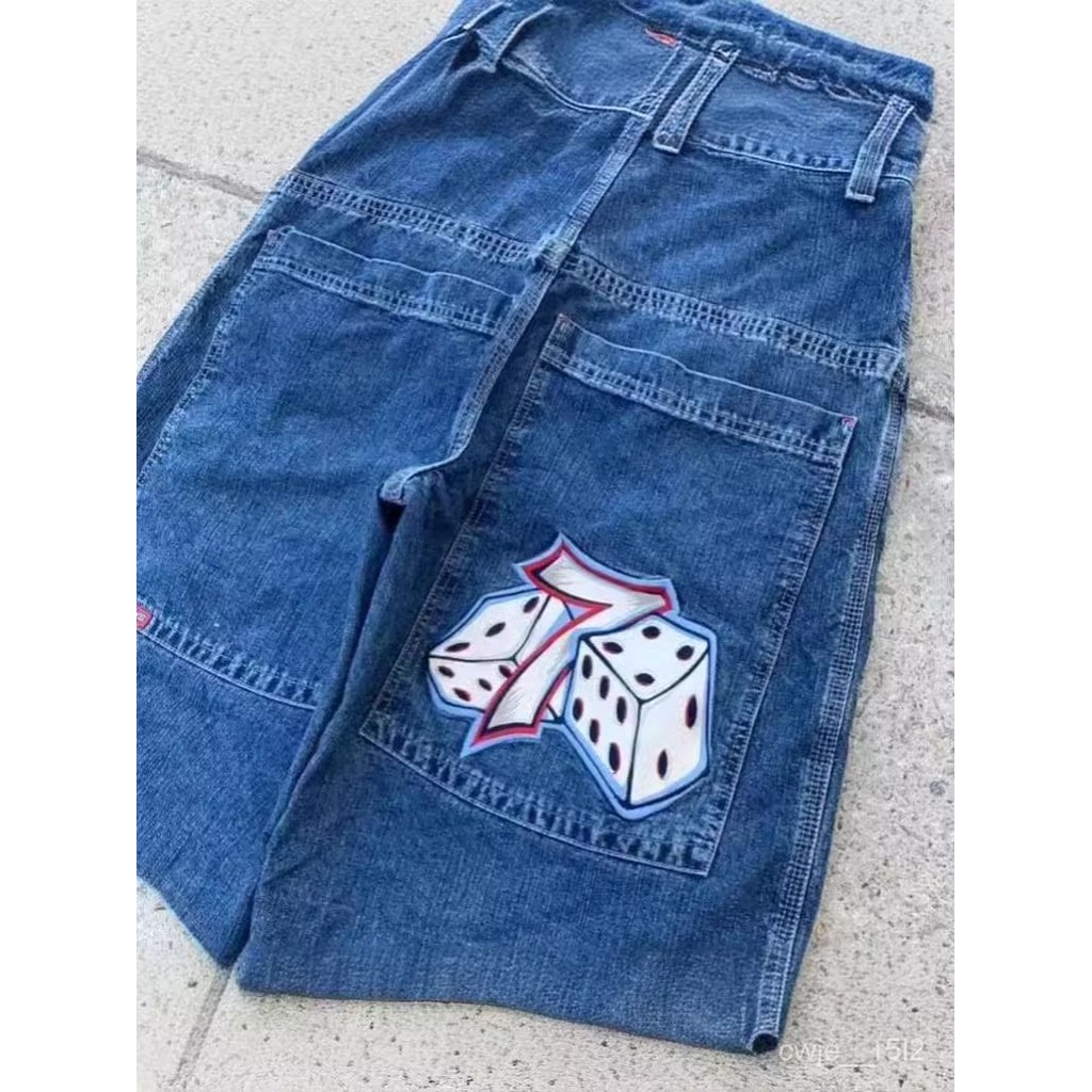 Cross-Border E-Commerce Hip Hop Retro7Graphic Loose Jeans Streetwear JNCO Y2K Men's jeans shorts U0K