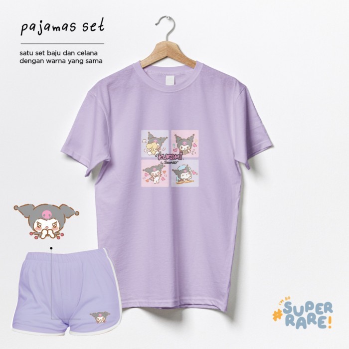 One Set Kuromi Kaos Celana Tidur Wanita Lengan Pendek/Panjang