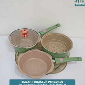 Original Panci Mpasi Set Bayi 4Pc Bonus Kukusan Coating Granit Keramik AS78