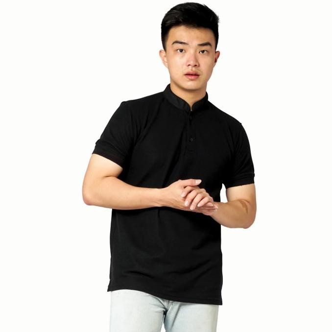 POLO SHIRT PRIA KERAH SHANGHAI KAOS POLO POLOS HITAM BLACK CASUAL