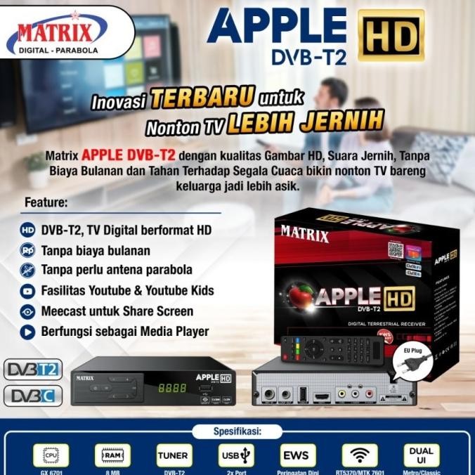 TERBARU - Set Top Box DVB-T2 / STB TV Digital Matrix Apple HD MERAH Garansi 1TH
