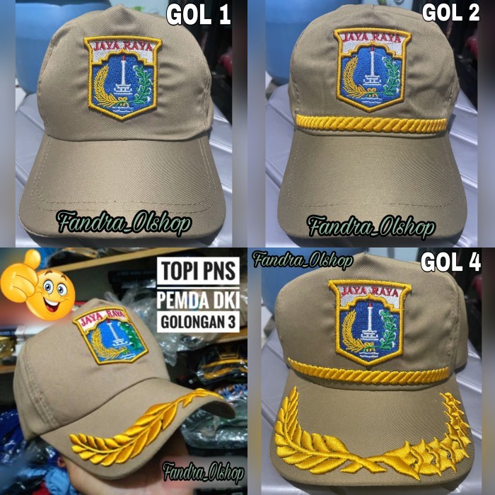 Topi PNS Pemda DKI Jayaraya Golongan 3 Bordir Timbul 3D Warna Khaki