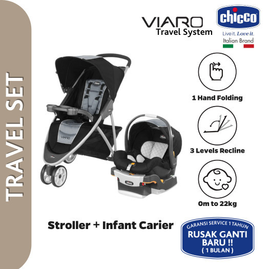 Chicco Viaro Techna Quick-Fold Travel System (Stroller + Car Seat) / Kereta Dorong Bayi / Kereta