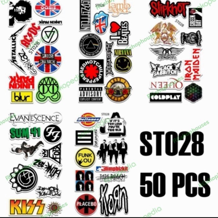 

sticker logo band metal rocker graffiti untuk hiasan dekorasi retro hp laptop helm mobil kulkas 50pcs