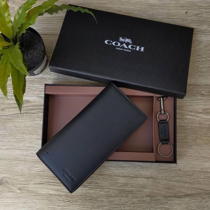 COACH LONG WALLET LEATHER BLACK, DOMPET COACH PRIA PANJANG ORIGINAL HT