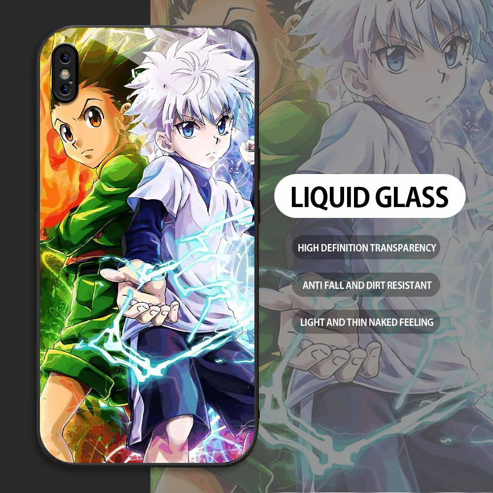 For Apple iPhone X XR XS MAX Casing Skin Handphone  HUNTER×HUNTER Glass kesing Phone Case edge Silic