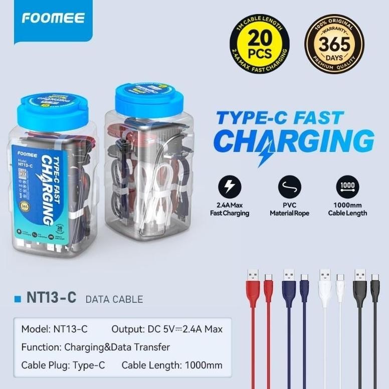 FOOMEE NT13-M/NT13-C/NT13-L(1toples isi 20pcs) DATA MICRO/TYPE-C/LIGHTNING 2.4A 100CM FAST CHARGING