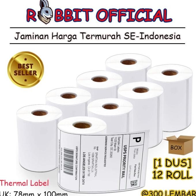 

TERBARU - PROMO 1 BOX, KERTAS THERMAL LABEL STICKER BARCODE 78x100 mm 300 Pcs