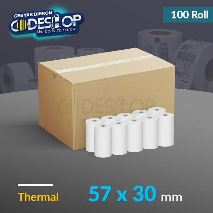 

TERLARIS - (1 DUS) Kertas Struk Kasir Thermal 57 x 30 mm Coreless Printer 58mm