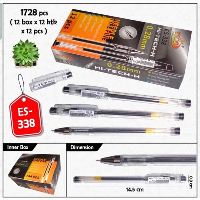 

Terbaru ( BISA COD ) PRMO 12 PCS Pulpen Esco Hi Tech-H 338 / Pulpen Gel Esco 0.28 Mm / OBallpoint