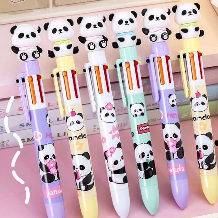 

Terbaru 6 Colors Ballpoint Pen Cartoon Panda 0.5mm Colorful Ink Gel Pen Kawaii Signature Pens School