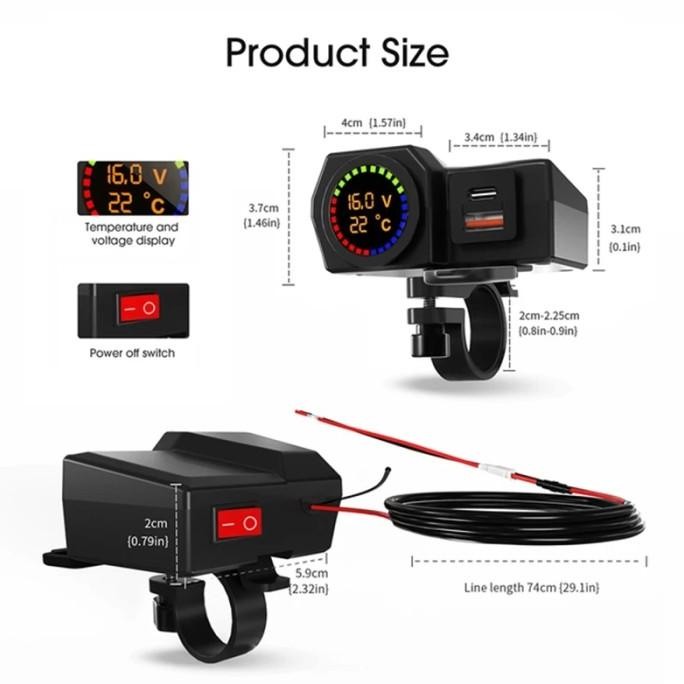Charger Motor Fast Charging Type C Voltmeter Digital Waterproof