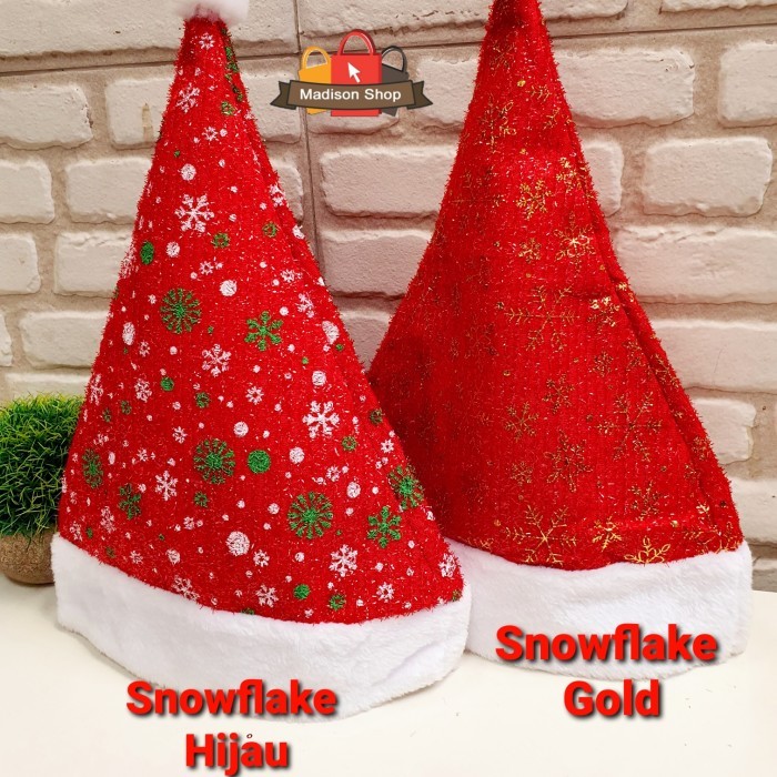 

NEW! Topi Natal Tebal Murah Gliter Snowflake Emas Christmas Hat Dewasa Anak - snowflake gold Limited