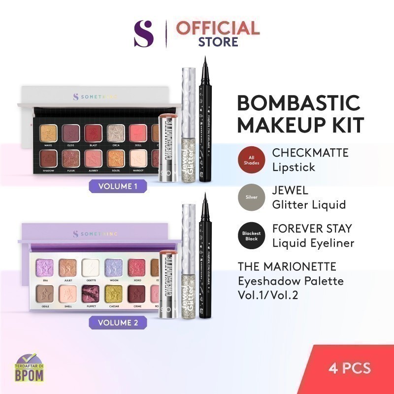 SOMETHINC [4 PCS] Bombastic Makeup Kit - The Marionette Eyeshadow, Jewel Glitter Liquid, Forever