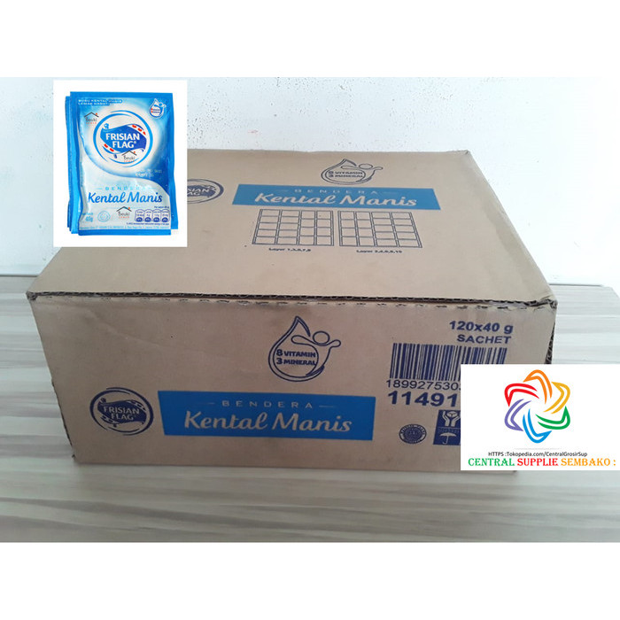 

Frisian Flag Kental Manis Bendera Sachet Putih[40Gr/120Sachet/1Karton] New