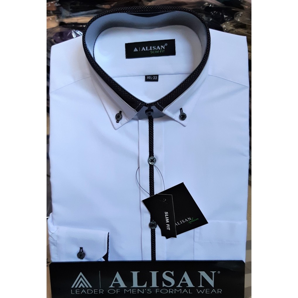 ALISAN Kemeja Kombinasi Lengan Panjang - SLIM FIT // PUTIH //