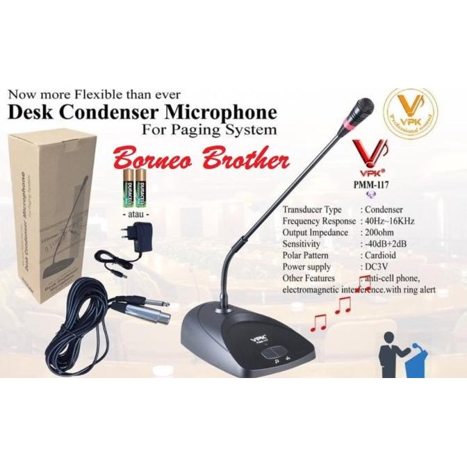 Mic Meja Paging Condenser VPK PMM 117 PMM-117 PMM117 Original Podium