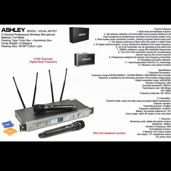 MIC ASHLEY VOCAL ARTIST + KOPER WIRELESS 4 ANTENA ( ORIGINAL)