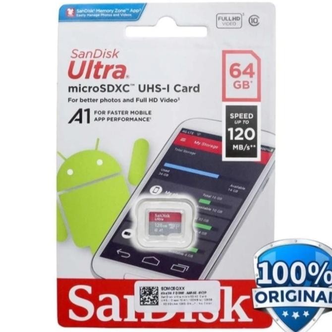 TERLARIS - MEMORI CARD SANDISK 64GB + ADAPTER / MICRO SD CLASS 10