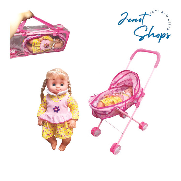 Mainan Anak Perempuan Boneka Bayi Stroller Bisa Nangis Dorongan Lipat