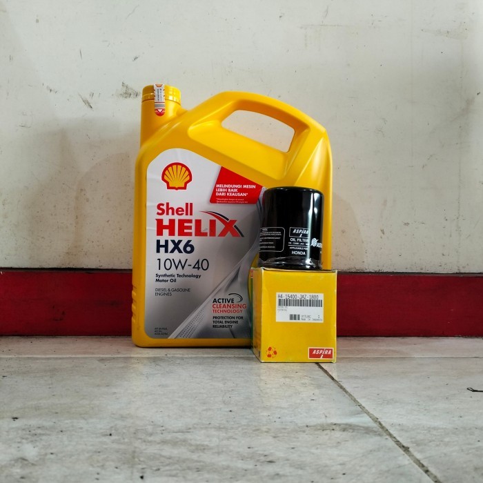 Paket Oli Shell Helix Hx6 10W-40 + Filter Oli Mobilio, Jazz, Brio Harga Spesial