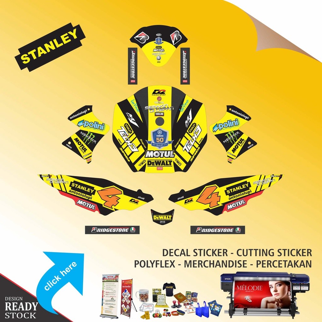 DECAL STICKER YAMAHA VIXION OLD TECH 3 KUNING