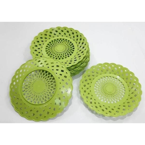  Piring Rotan Plastik Anyaman Hijau 1 Lusin