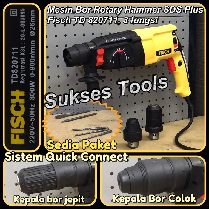 Mesin Bor Bobok Beton Fisch SDS plus Rotary Hammer 3 Mode 26mm garansi - Fisch TD 820711