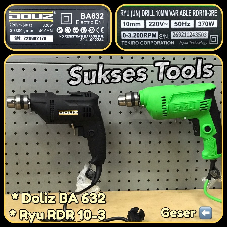 BA632 Mesin Bor Tangan 10mm Doliz BA 632 Reversible Hand Drill - Doliz BA 632