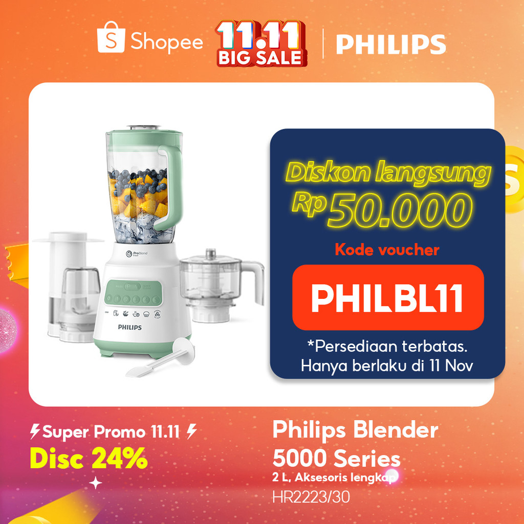 Blender Philips Plastik 2 liter - 5000 Series HR2223/30 - Blender jus - Blender bumbu philips ( Chop